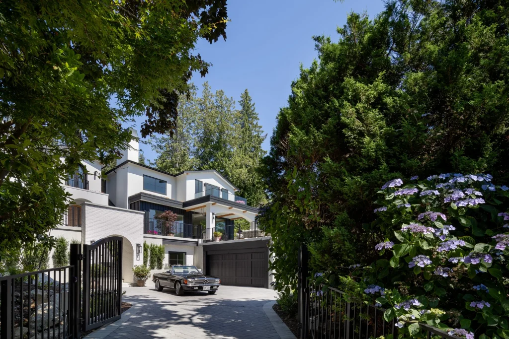 Gated entry and driveway of the Dickinson Residence, West Vancouver