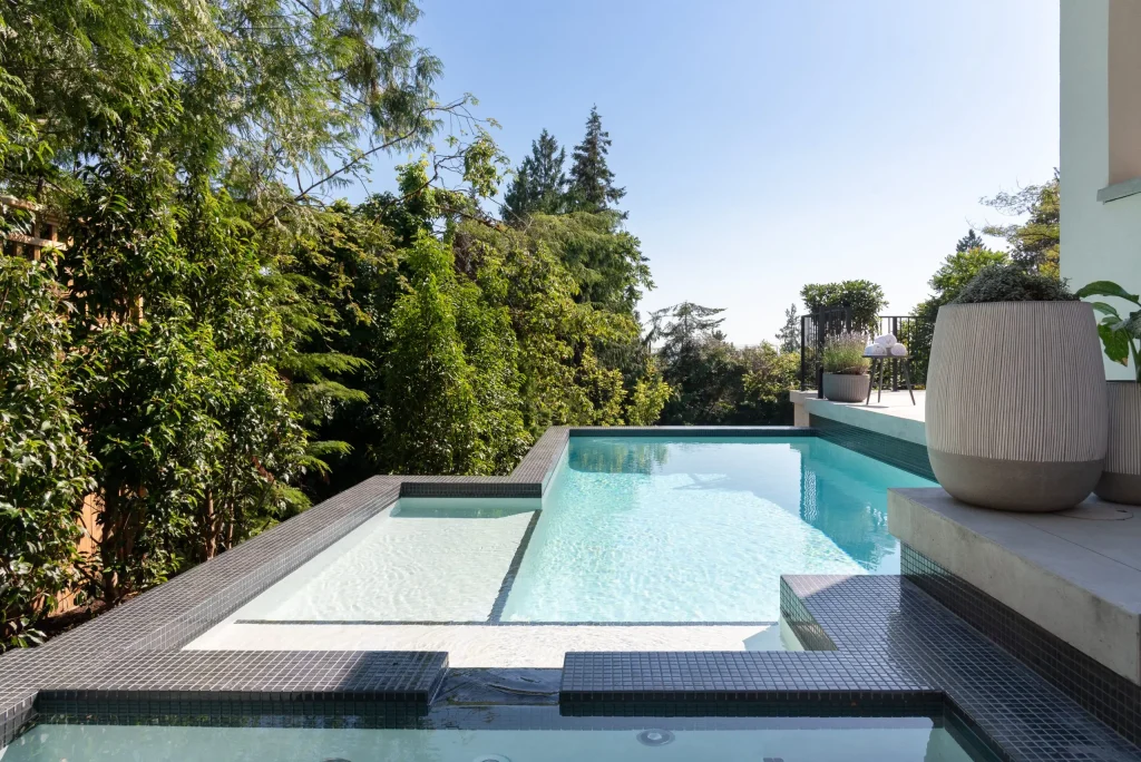 Pool and terrace at the Dickinson Residence, West Vancouver